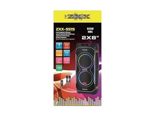 Портативная акустическая система с пультом и 2 микрофонами ZXX-5515 8" Bluetooth колонка 1000w 2200-5515 фото