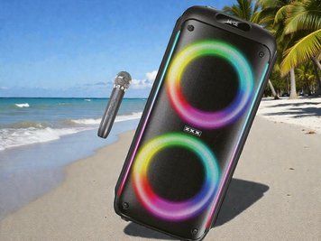 Акустическая переносная караоке колонка ZXX-5504 100Вт с двумя динамиками 6,5 TWS FM USB TF BT LED 222255-5504 фото