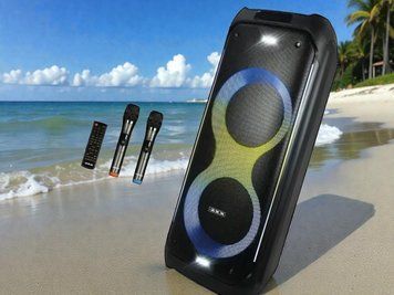 Акустическая переносная караоке колонка ZXX-5580 100Вт 2x10" USB/TF/FM/BT/TWS/2MIC/ДУ&nbsp; 2225-5590 фото
