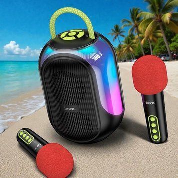 Акустика караоке колонка HOCO Cool RGB BT speaker with two microphones DS68 |BT6.0/TF, 5Wx2 22238-68 фото