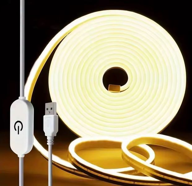 Неонова стрічка USB White 5V водонепроникна, холодне світіння з сенсорною кнопкою, 5м 22255-5 фото