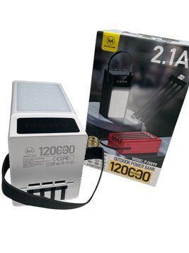 Повербанк на 120000mAh (3 х USB) + 4 кабелі та ліхтарик, MAXCELL PJ0099, Чорний / Павербанк для телефону / PowerBank&nbsp; 2221-120 фото