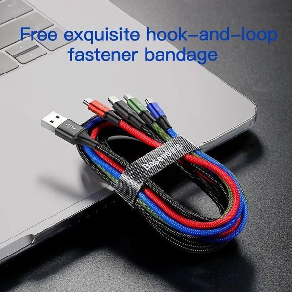 Кабель 4 в 1 -1.2м с быстрой зарядкой Lightning (iPhone), USB Type C, Micro USB 33-120-4в1 фото