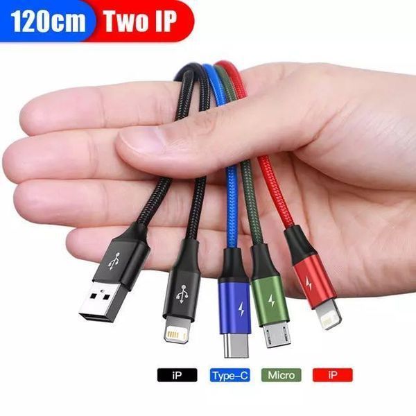 Кабель 4 в 1 -1.2м с быстрой зарядкой Lightning (iPhone), USB Type C, Micro USB 33-120-4в1 фото