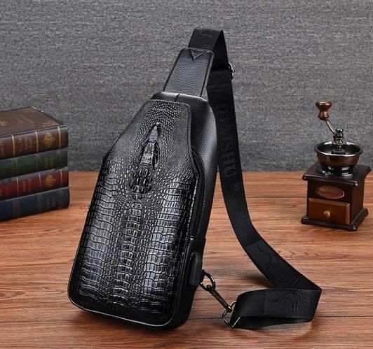 Чоловіча сумка з USB на груди Крокодил 0029-299 фото