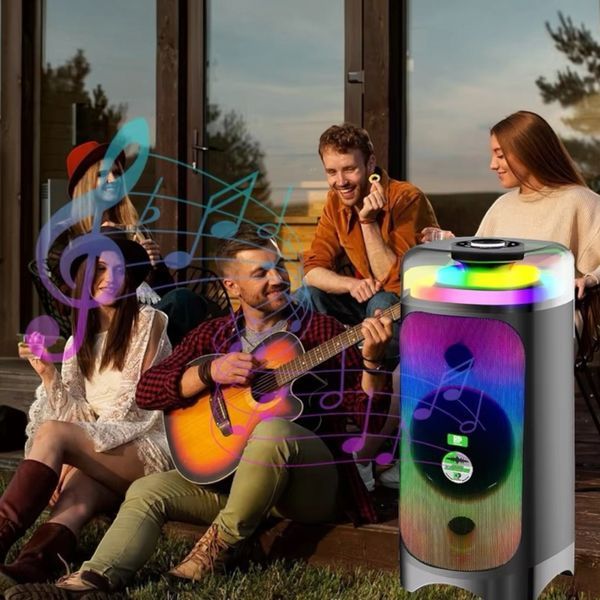 Акустична переносна Bluetooth колонка Dipaoer DP-697 з радіомікрофоном 6.5" 60 Вт FM, USB, AUX, RGB&nbsp; 2225-697 фото