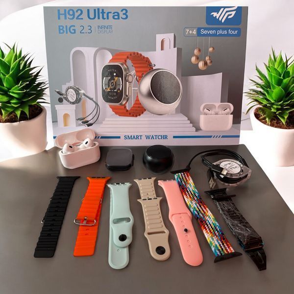 Комплект Smart watch H92 Ultra 3 набір (7+4) 7 ремінців + навушники та колонка 22220-92 фото