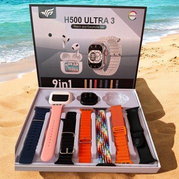 Комплект Smart watch H500 Ultra 3 набір 9in1 +7 ремінців + навушники 22220-500 фото