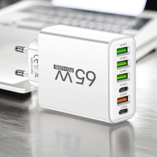 Зарядний пристрій живлення Блок живлення 65W 4 USB + 2 Type-C Швидка зарядка 2200-1766 фото