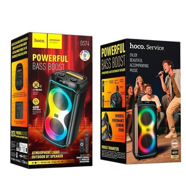 Потужна портативна акустична система караоке колонка HOCO &nbsp;RGB BT speaker with single microphone DS74 | BT5.0, FM/USB/AUX/TF, 40W 222274-74 фото