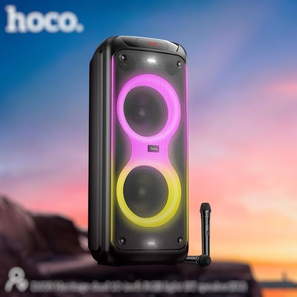 Акустична система караоке колонка HOCO Heritage dual 10-inch RGB light BT speaker DS58 |BT5.0, TWS, TF/USB/AUX, 40Wx2 (120W Max) 222258-58 фото