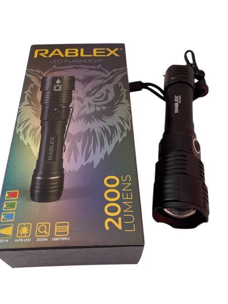 Фонарь ручной Rablex RB-915 Синий + Красный + Зеленый + Белый 4*T6 1*18650. zoom Type-C 2000LM 2220-915 фото