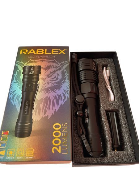 Фонарь ручной Rablex RB-915 Синий + Красный + Зеленый + Белый 4*T6 1*18650. zoom Type-C 2000LM 2220-915 фото