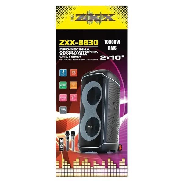 Акустична переносна караоке колонка з 2 мікрофонами ZXX-8830 80 Вт 2x10"&nbsp; 22228-8830 фото