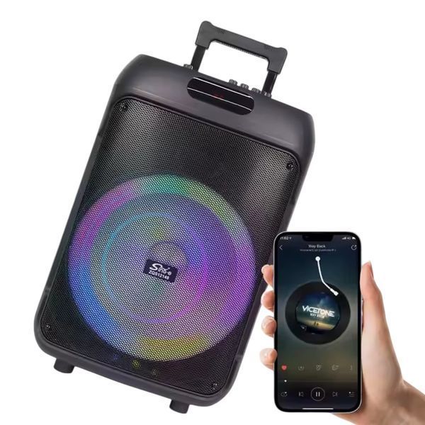 Портативная акустическая система караоке колонка с RGB-подсветкой и 2-мя микрофонами ZQS12148 50W 22212-148 фото