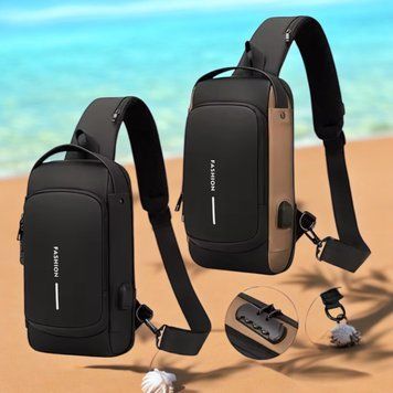 Чоловіча міська сумка рюкзак через плече Fashion з USB та кодовим замком 1000-2259 фото