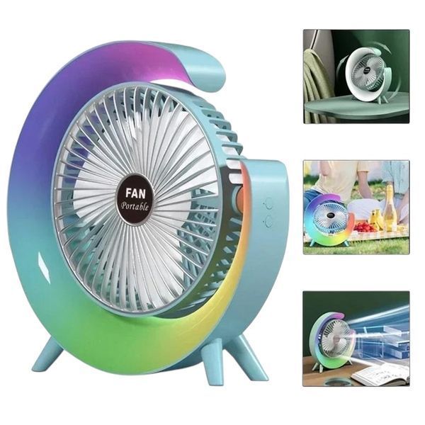 Вентилятор настольный аккумуляторный с RGB подсветкой, вращением 180&deg; и USB зарядкой 2222-33278 фото